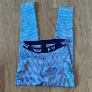 Nike White and Blue Patterned Leggings size small